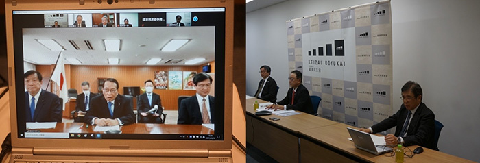 【写真】本会と平沢勝栄復興大臣とのテレビ会議